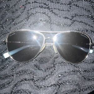 Authentic Tiffany's & Co. Stylish Black and Turquoise Blue Aviator Sunglasses
